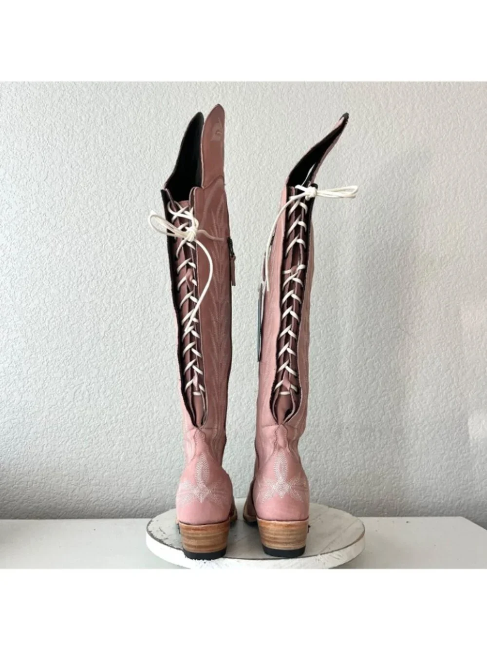 Lane LEXINGTON Over the Knee Cowboy Boots Pink Western Cowgirl Tall Snip Toe 7